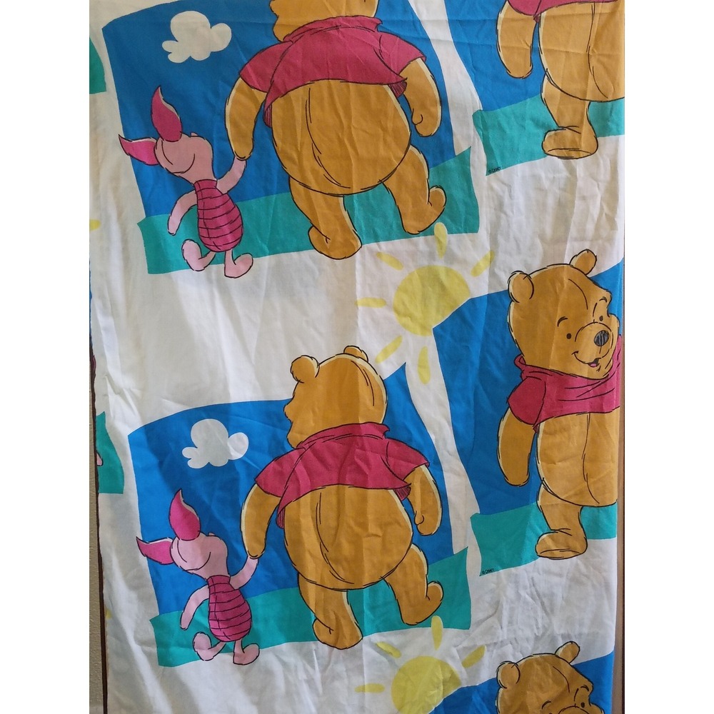 Vintage Disney Winnie the Pooh Piglet Twin Flat Sheet Made in USA Bedding Blue